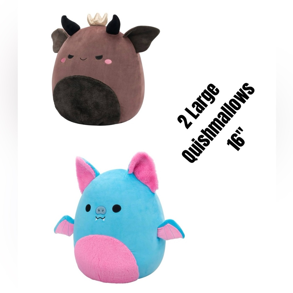 2 Squishmallows, Boyle Blue Fruit Bat & Ambergris Burgundy Goblin King, 16" NEW